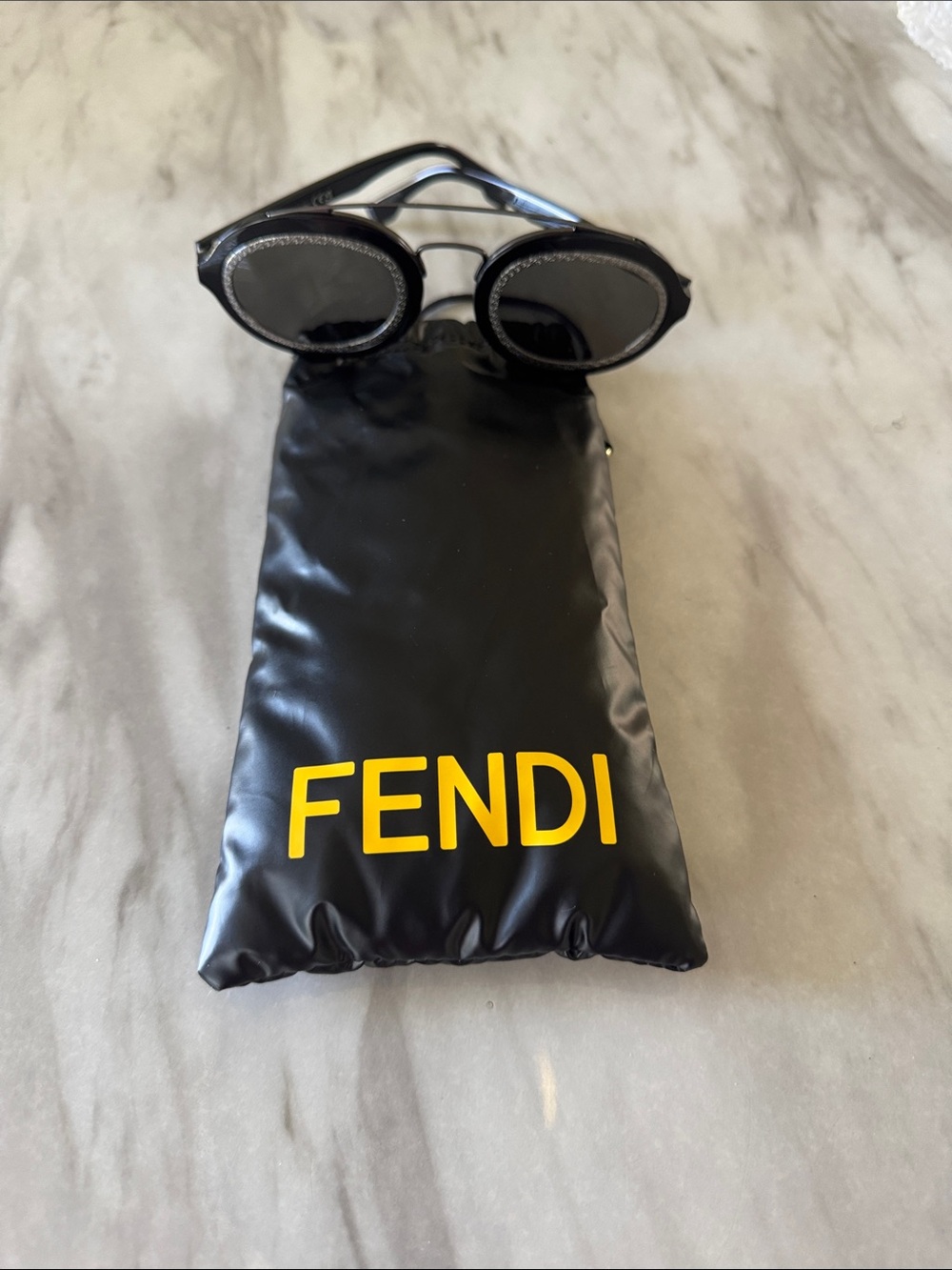 Fendi Black Round Men’s Sunglasses with Dark Lenses